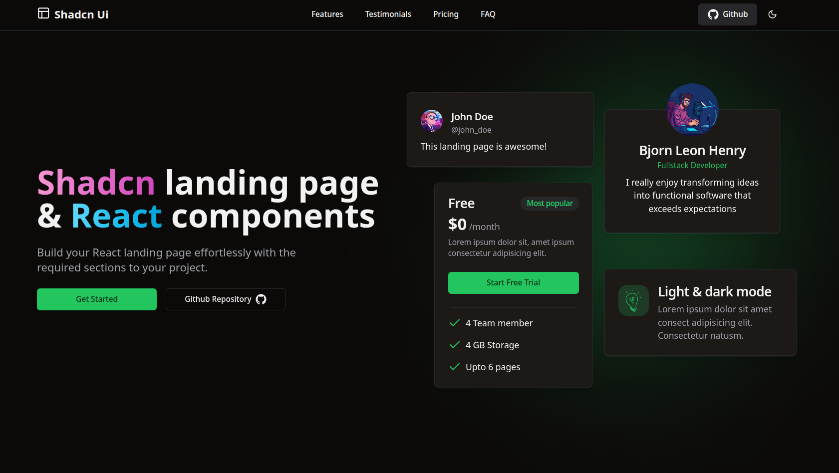 Shadcn Landing Page - Modern React Landing Page Template
